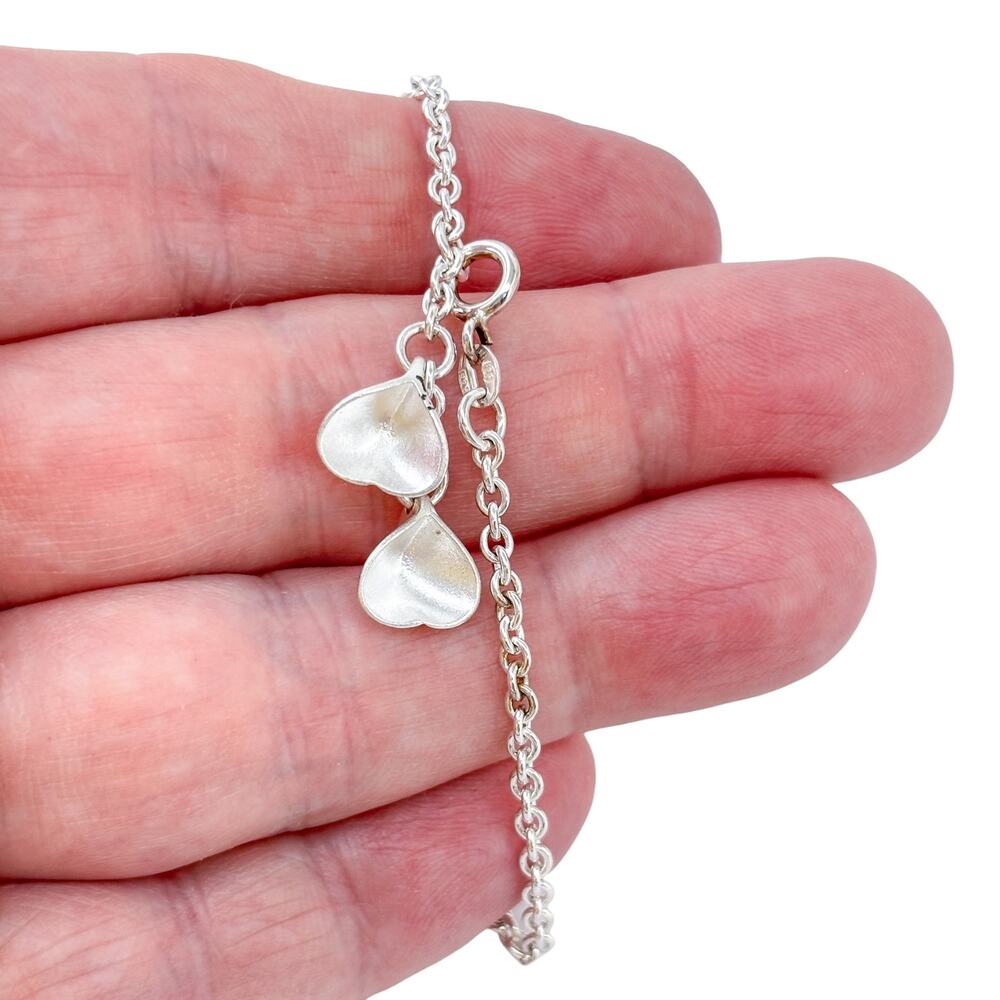 Vintage Sterling Silver 925 Heart Charm Bracelet 7.25"-7.75"